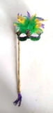MASKS AND SUNGLASSES COLLECTIONS Mardi Gras Feather Mask w Handle