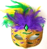 MASKS AND SUNGLASSES COLLECTIONS 6" x 8" Gold Sequin Mask w Feathers