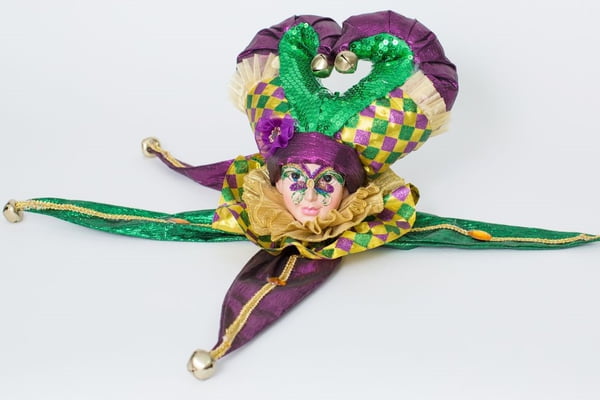 22" Mardi Gras Harlequin Jester Head Ornament