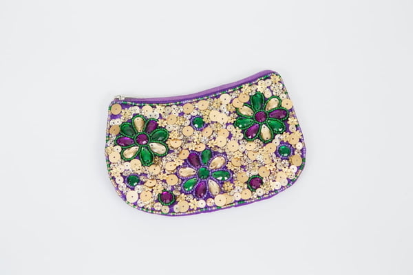 Sequin Gold/Purple Flower Evening Bag