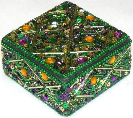 5" Sq Green Jeweled Criss Cross Box