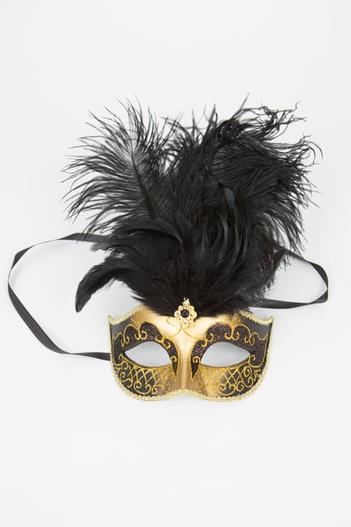 6" Black and Gold Mardi Gras Mask