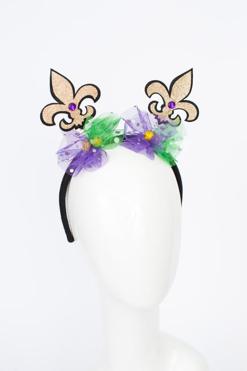 Fleur de lis Headband w PomPom & Netting