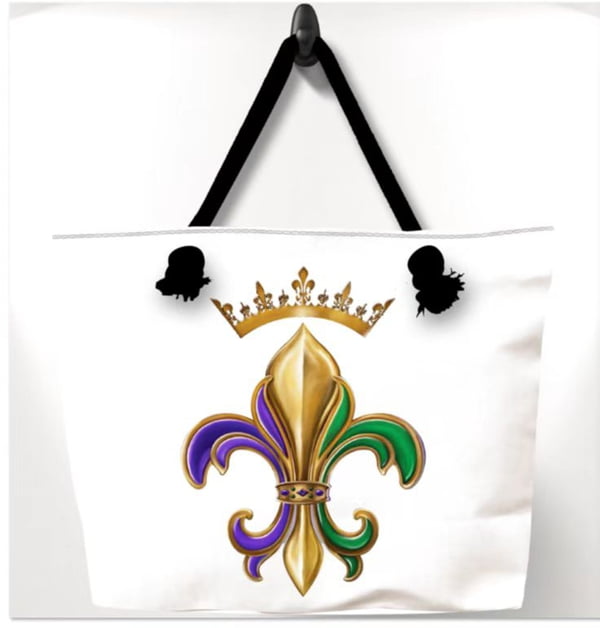 Lg White Tote Bag w Fleur de LIs Design