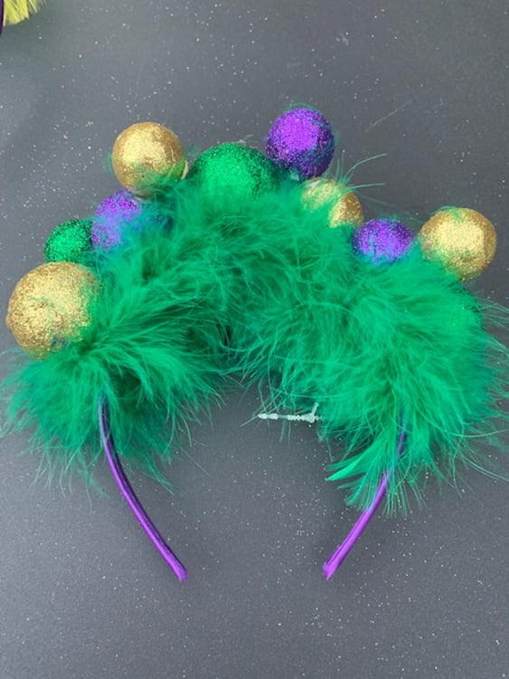 8" Feather and Ball Headband Green Feathers