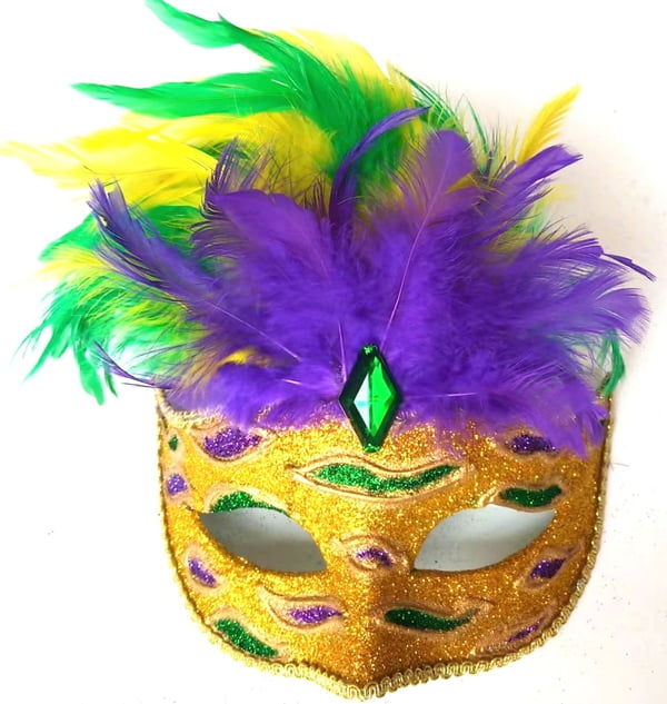 6" x 8" Gold Sequin Mask w Feathers