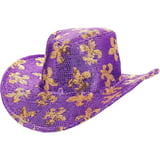 MARDI GRAS HATS AND HEADBANDS 15.25"L X 4" Crown Purple Cowboy Hat w Gold FDL