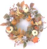20" White Pumpkin and Fall Leaves Wreath