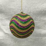100 mm Round Mardi Gras Stripe Glitter Ornament