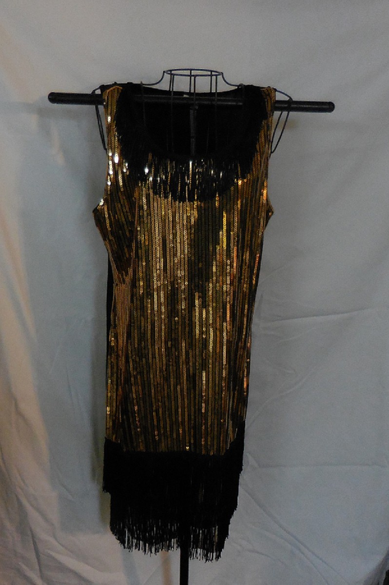 Black and Gold Sequin Dress W/ Long Fringe - The Mardi Gras Collections